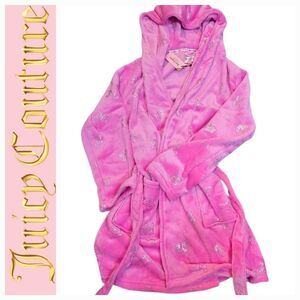 Juicy Couture JC & Crown Pink Foiled Logo Plush Hooded Robe